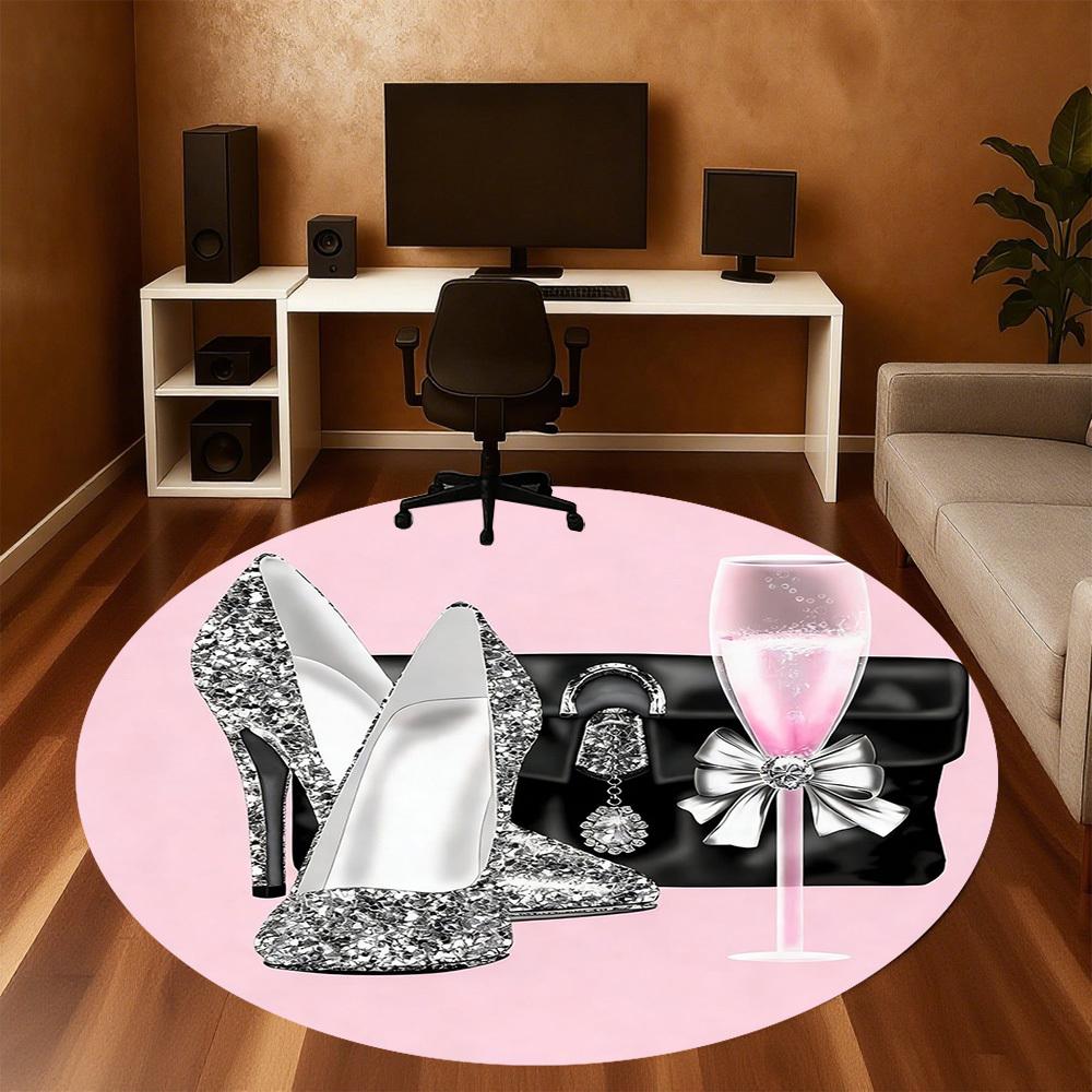 1 Stück Fersen champagner Runder Stuhlunterlage Büro Teppich - Rutschfest, Bodenmatte für Büro, Schlafzimmer und Innenraumdekor p127210