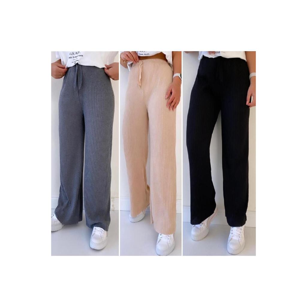 3-piece Smoked - Camel- Black Women's Ribbed Report Trousers