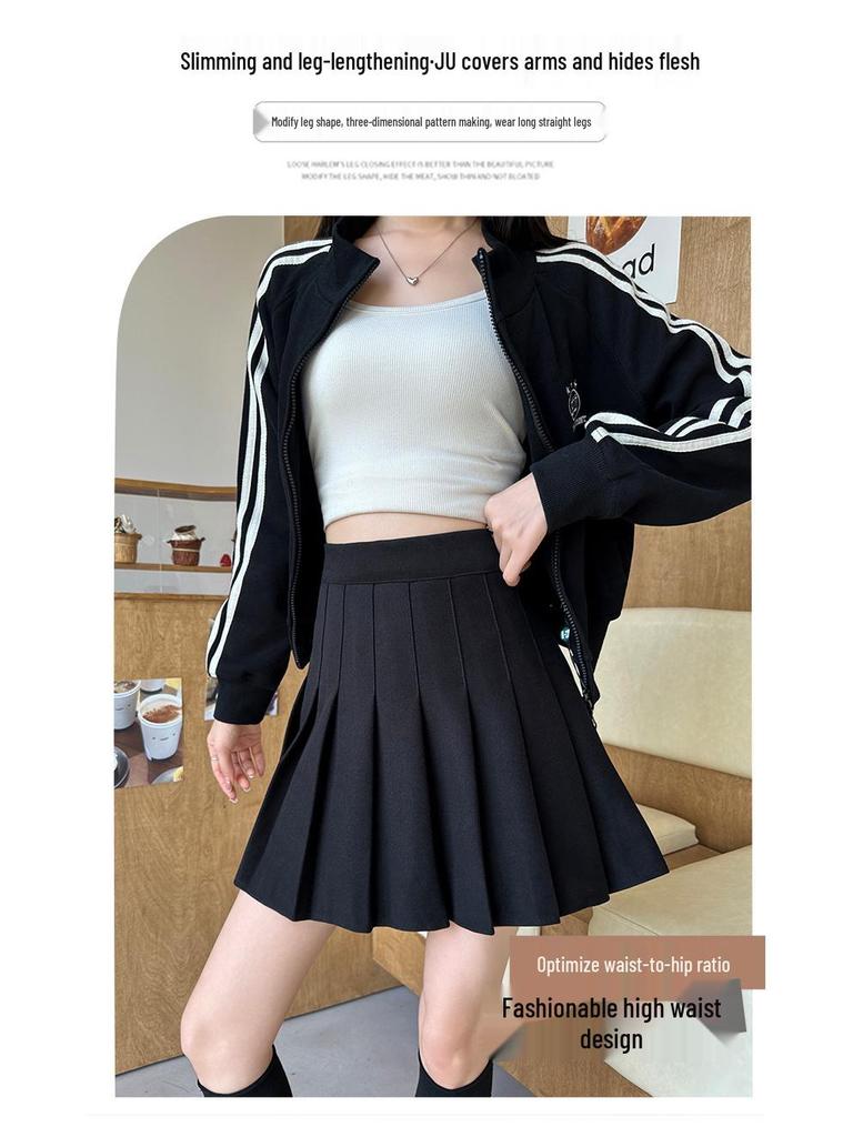High Waist Slimming Wool Blend Pleated A-Line Skirt - Petite to Plus Size, Autumn/Winter, College JK Style, Extended Midi Length.