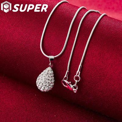 925 Sterling Silver 18 Inch Water Drop Pendant AAA Zircon Necklace Jewelry