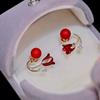 Two Wear Sweet Tulip Red Earrings For Women Luxury Post Hanging Ear Studs