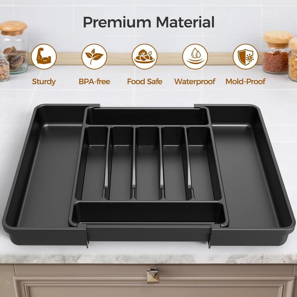 ukeetap Extra Large Expandable Silverware Organizer, BPA-Free Food-Safe Cutlery Flatware Organizer, Kitchen Utensil Drawer Organizer, Adjustable