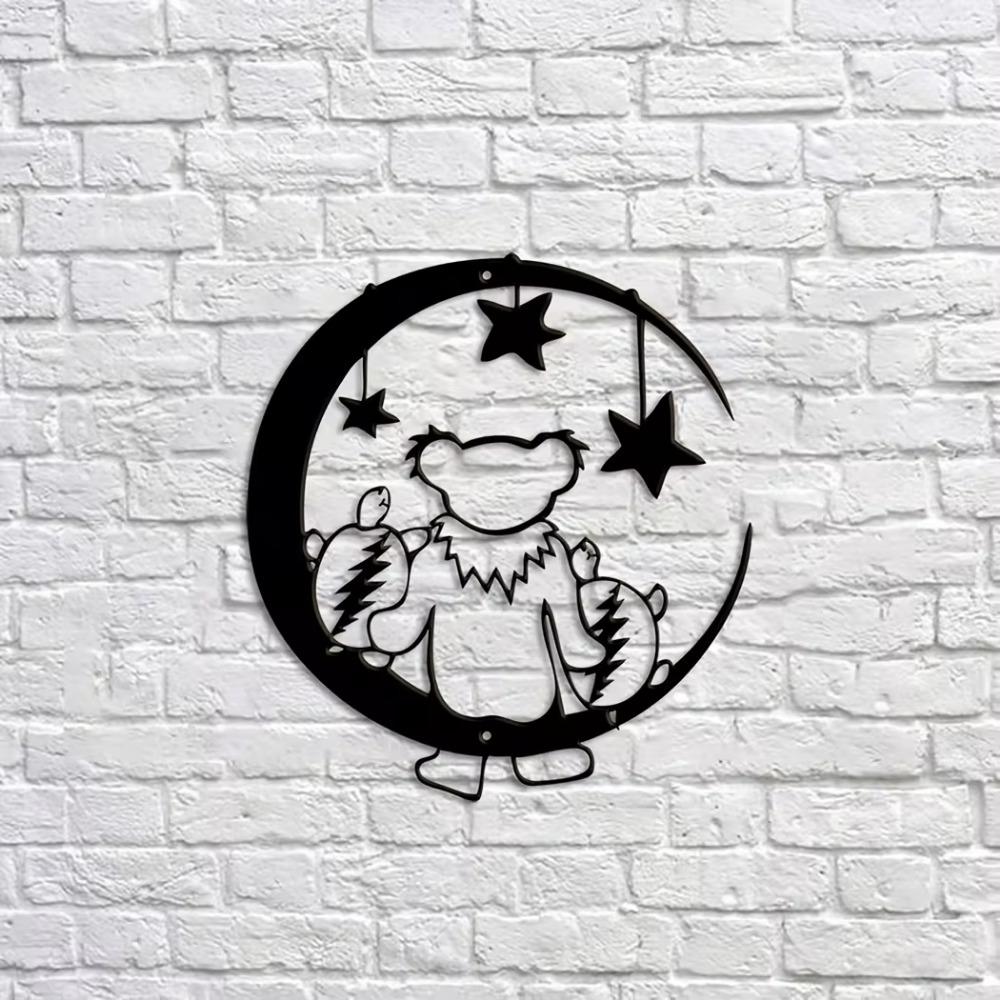Bear Moon Metal Sign Bear Sitting On the Moon with Turtles, Unique Metal Wall Art, Stylish Wall Hanging, Perfect for Home