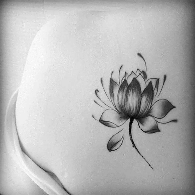 10 Pcs Tatoo Black Waterproof Lotus Flower Tattoo Stickers Floral Temporary Body Art Temporary Tattoo.