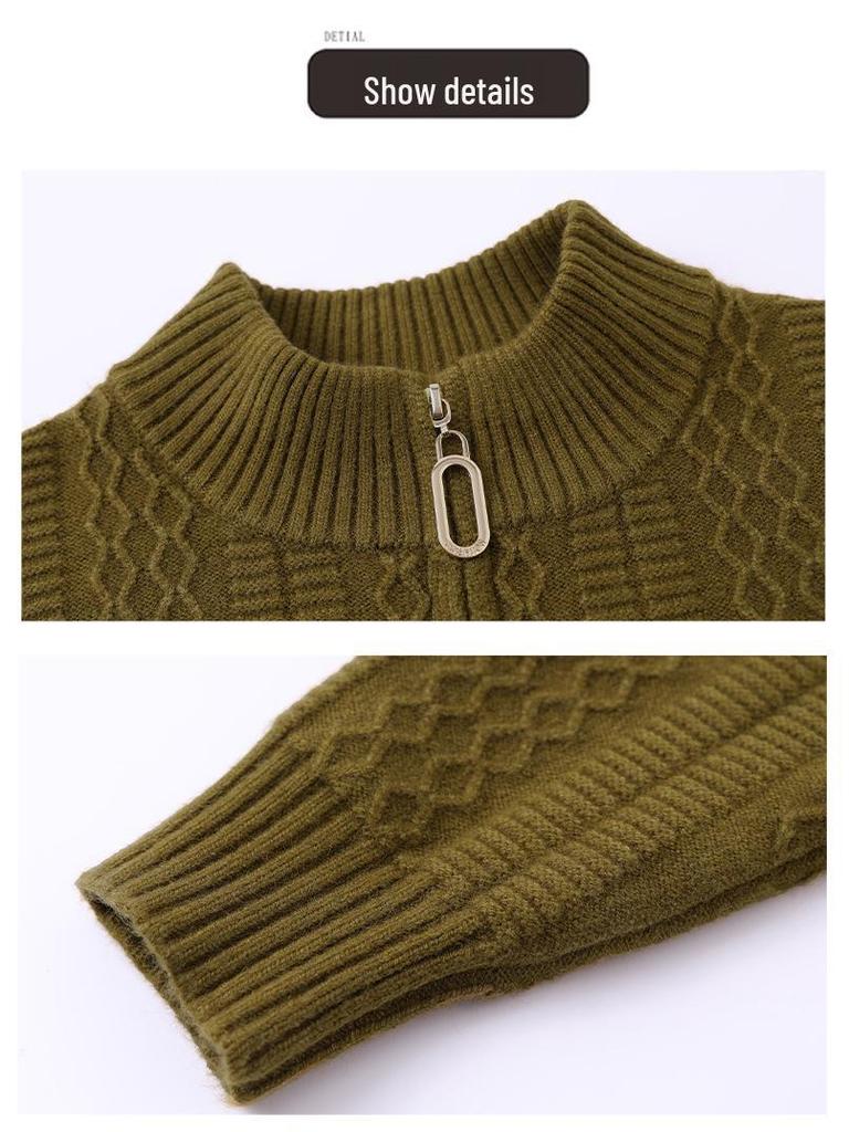 2025 Herbststil Damen Stehkragen Reißverschluss Strickjacke Pullover für Mütter mittleren Alters