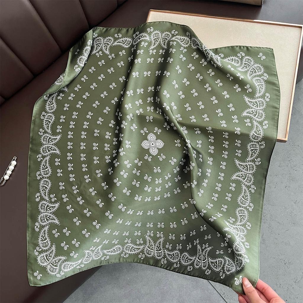 70*70cm Retro Paisley Cashew Print Neckerchief Silk Square Scarf Women Female Foulard Headscarf Hijab Hairband Soft Head Scarves
