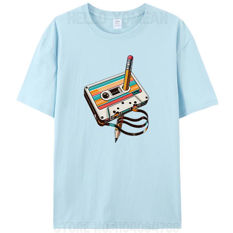 Retro Vintage Cassette Tape Pencil 70s 80s 90s Music Mixtape Women Men's 100% Cotton T-Shirt Clothing Round Neck Casual Tee Tops