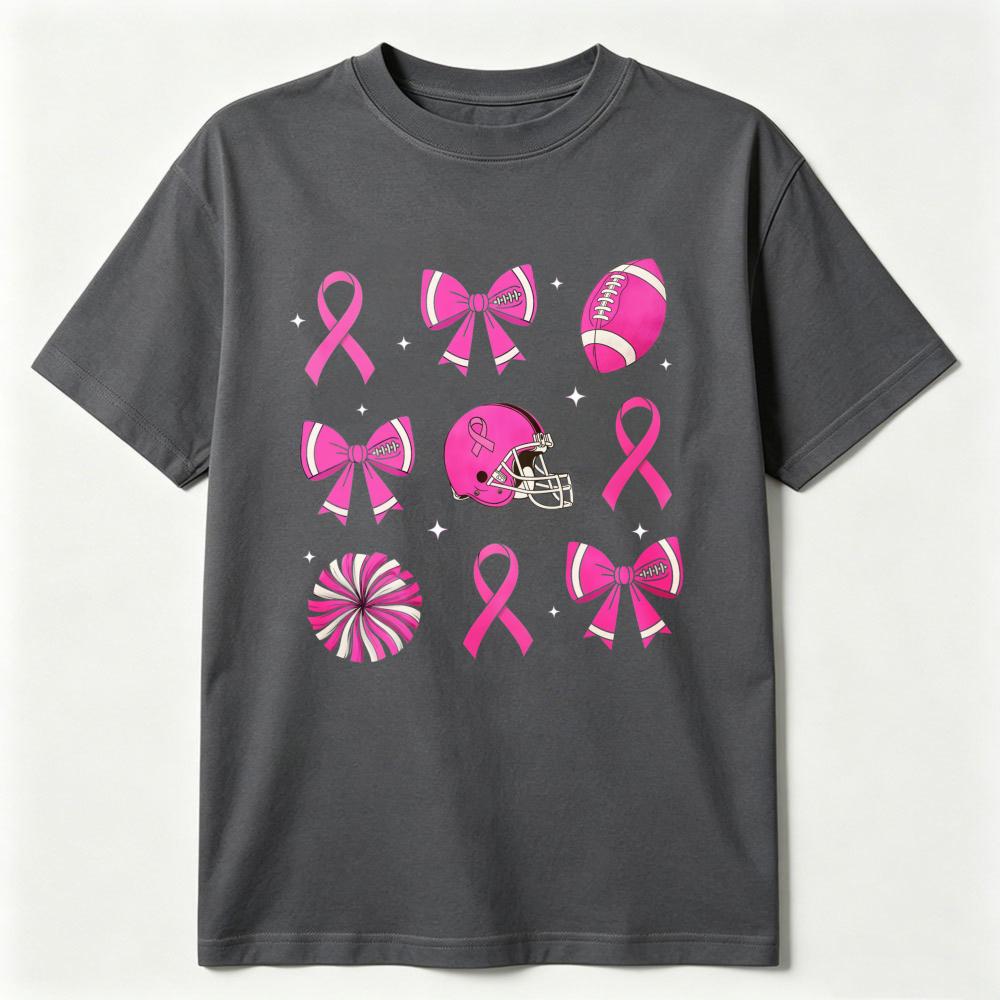 Pink Ribbon Football Tshirt Breast Cancer Awareness Cotton Casual Shirt Helmet Bow Game Day Fashion Streetwear Tees Unisex Tops