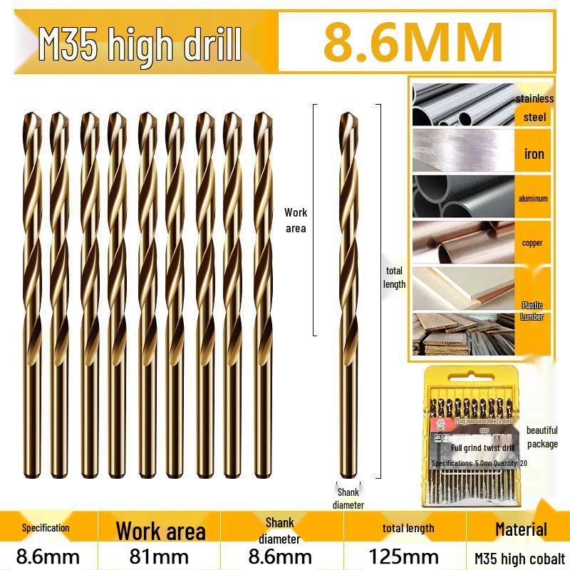 Burghiu elicoidal M35 Cobalt pentru tablă metalică din oțel inoxidabil de înaltă duritate.