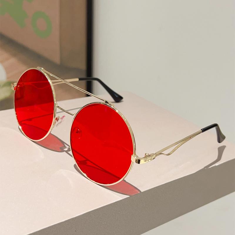 Vintage Round Sunglasses Men New in Fashion Double Bridge Mirror Shades Women Trendy Retro Brand Design Sun Glasses