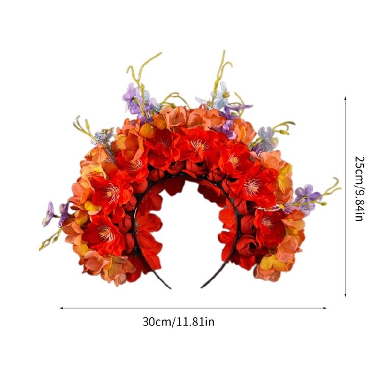 Sophisticated Floral Crown Hair Bands Traditional Ethnic Hair Accessory Double sided Fabric Flower Headband for Women