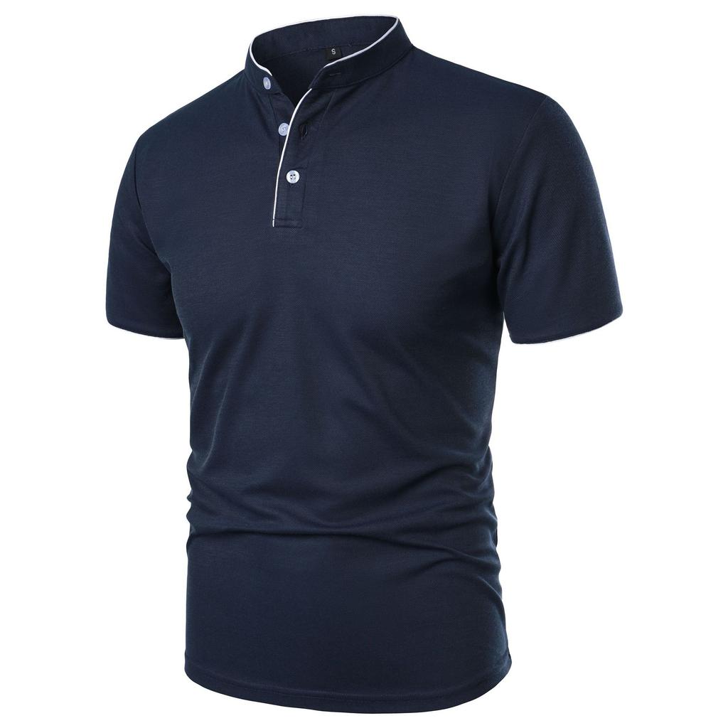 Summer Men's Short Sleeve T Shirts Solid Color Stand Collar Smart Casual Tshirts Men Slim Fit Lightweight Pull On Tees Tops Man