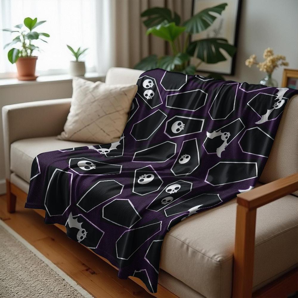 Purple Black Line Rose Motif Soft Flannel Blanket Breathable Warm Throw for Office Car Sofa Kids Room Birthday Xmas Gift