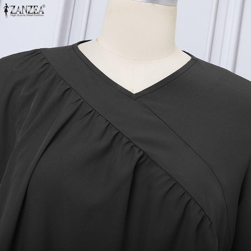 ZANZEA Women Casual V-Neck Long Sleeve Loose Long Dress