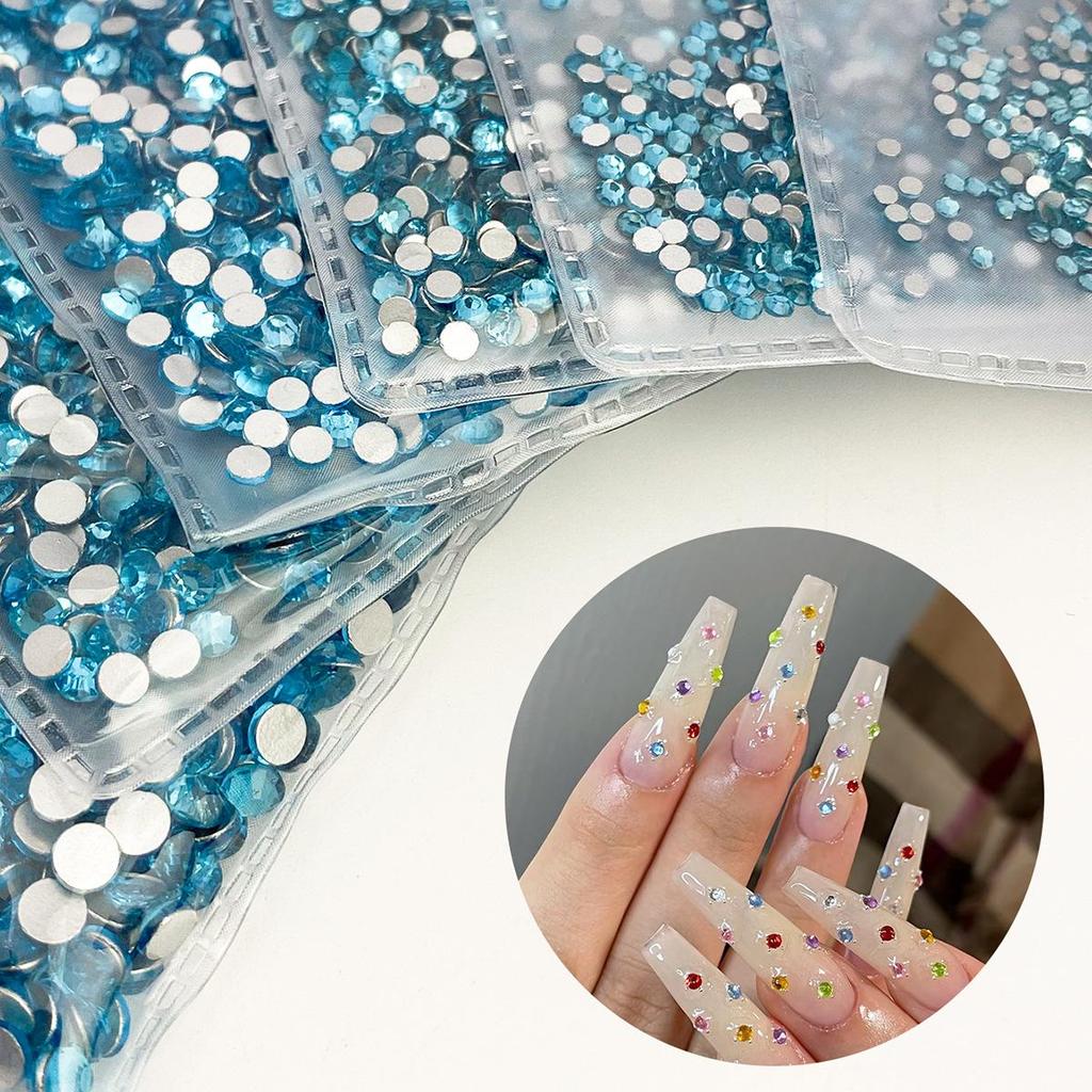 Blue Glass Nail Art Rhinestone Box Set - 12/6 Grids, Various Sizes, Flat-back Nail Decorations