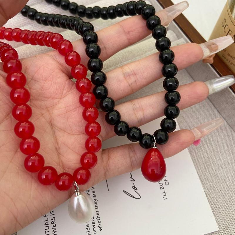 Exaggerated Round Bead Heart Pendant Necklace For Women Handmade Adjustable Chain Choker Party Jewelry Gift Collar