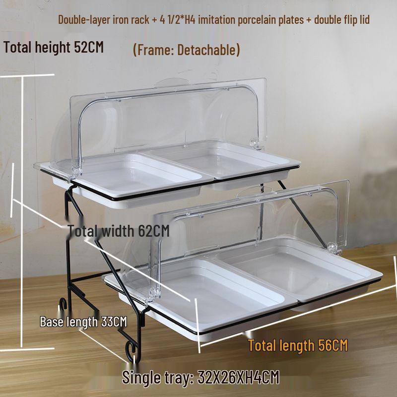 Nierxin Melamine Buffet Serving Platter with Transparent Flip Lids Large Double-Layer Removable Iron Frame