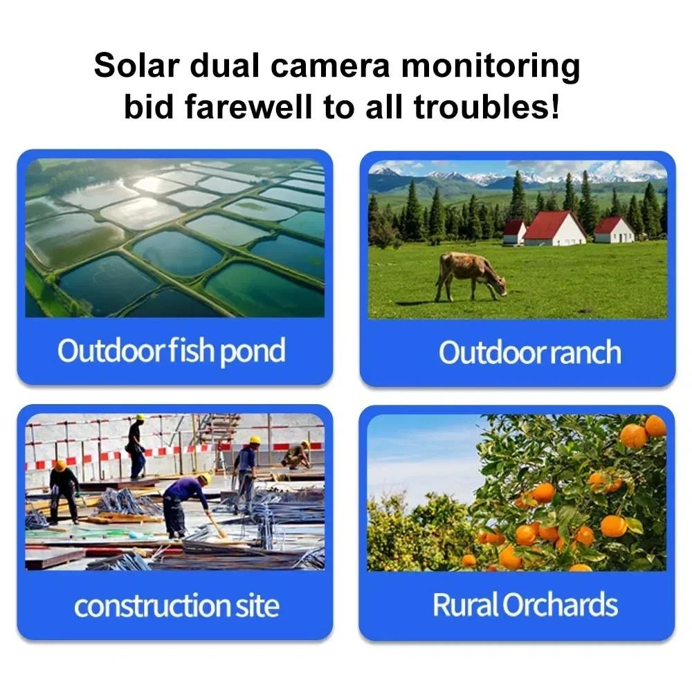 3-Lens Solar Camera, Outdoor Surveillance, WiFi, Floodlight Night Vision, Security Audio Camera, 16000mAh Battery CCTV