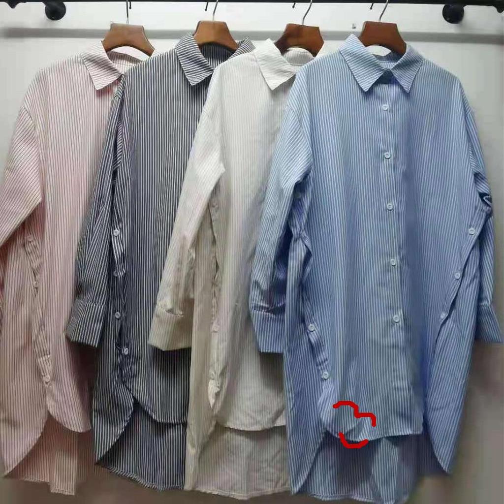 2025 Korean Loose Casual Mid-length Vertical Striped Shirt