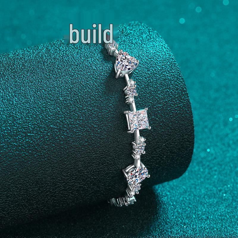 925 Sterling Silver Irregular Moissanite Bracelet for Women - Plated Pt950 Gold Bangle