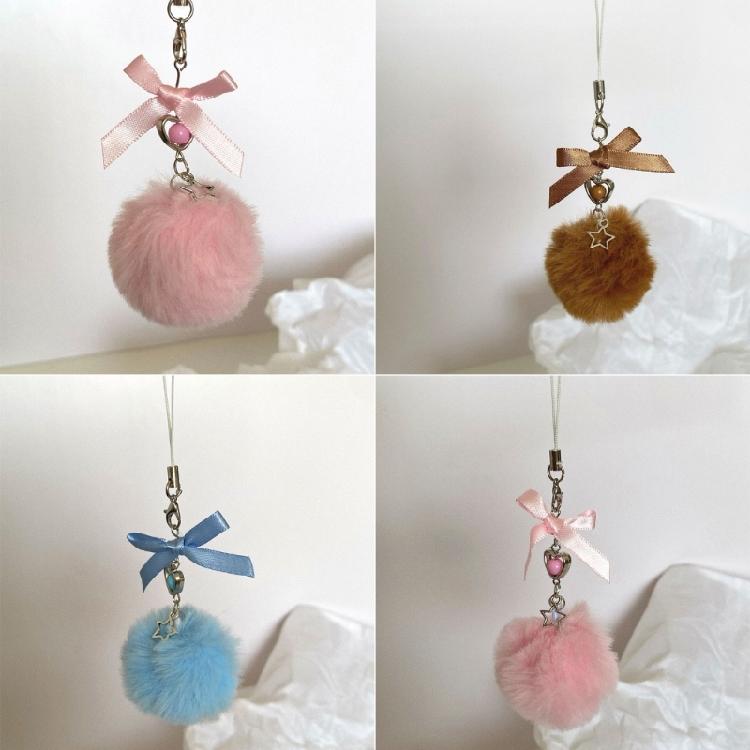 Trendy Pentastars Key Rings Pendant Rabbit Faux Furs Ball Keychain  Accessories
