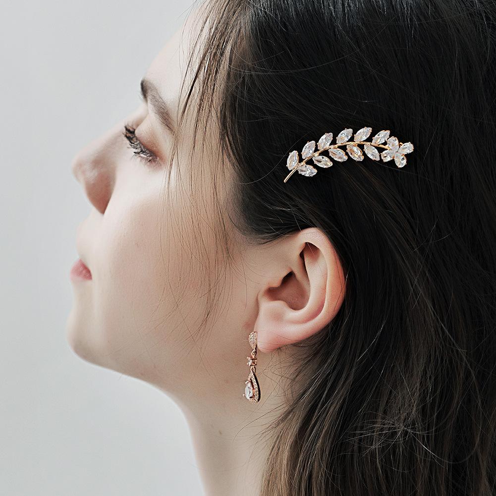 Fashion Barrette Cubic Zirconia Leaf Hair Clips for Women Accessories Bridal Wedding Hair Jewelry Party Bride Headpiece