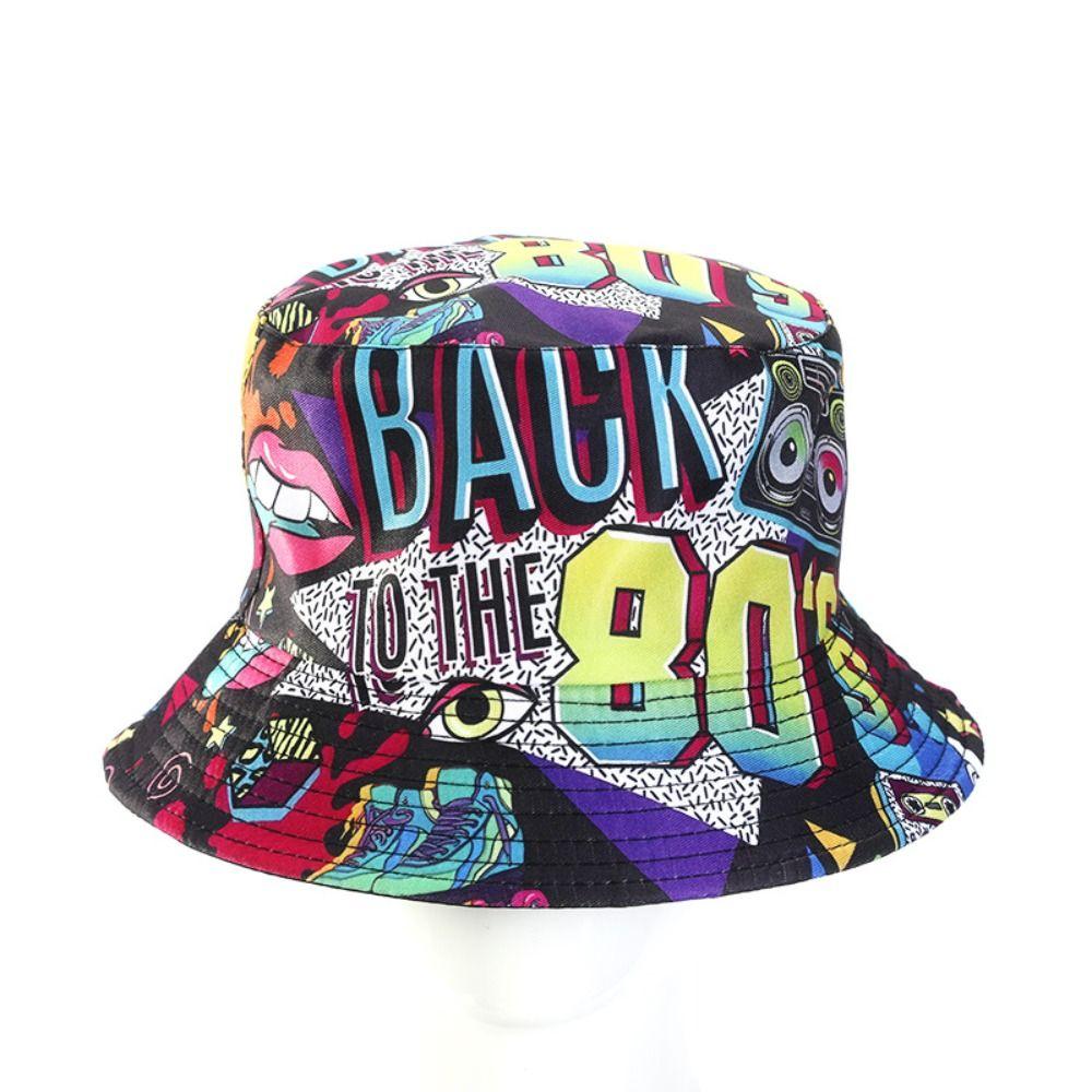 Quick Drying Sun Hat Retro Graffiti 80s 90s Fisherman Hat Fashion Reversible Bucket Hat Unisex