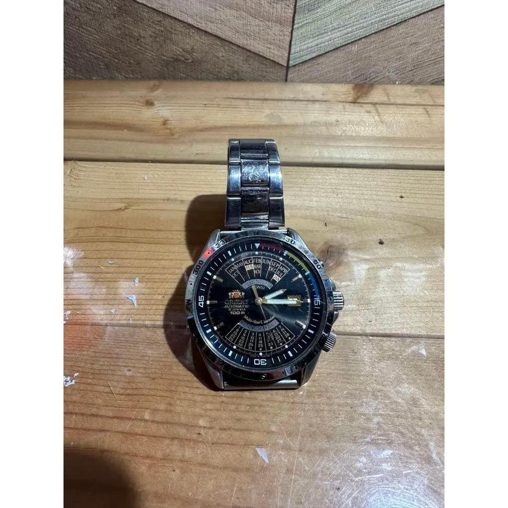 Used Good quality Orient Perpetual Calendar Black Dial Men's Watch Automatic Winding
