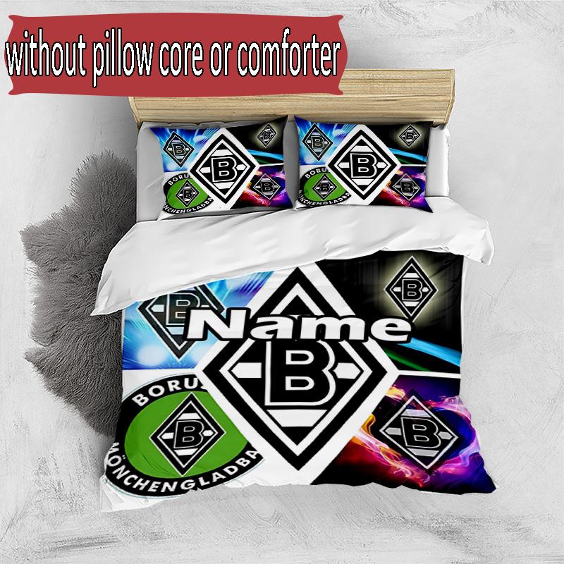 3pcs Duvet Cover Set (1*Duvet Cover + 2*Pillowcase, Without Core), Custom Name Borussia Monchengladbach Pattern Bedding Set, Home Bedroom Decor Gift