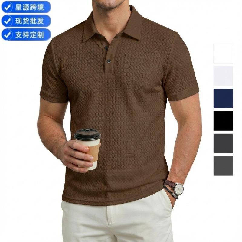 Men Textured Jacquard Short Sleeve Polo Shirt