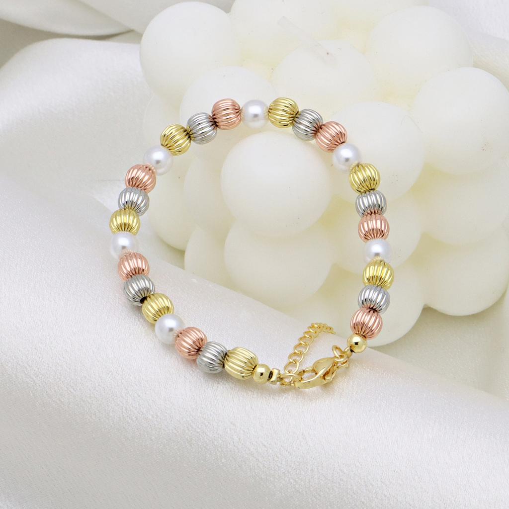 Trójkolorowy Mieszany i Dopasowany Okrągły Koralik Klips Perłowa Bransoletka Biżuteria Osobowościowa Damska