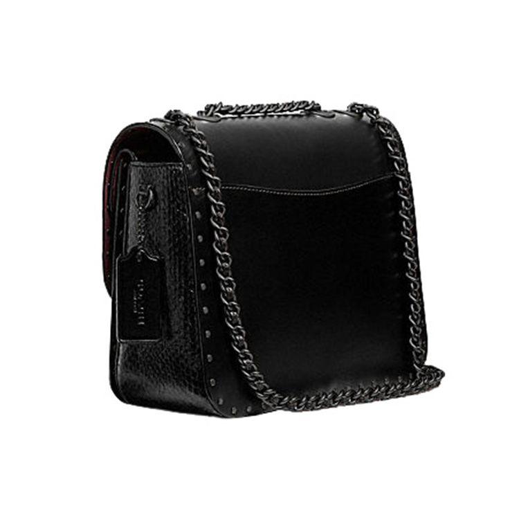 Coach Madison Shoulder Bag Signature Canvas Black Leather with Flower Turnlock Women's Crossbody Handbag Casual Daily Travel Shopping 4679-MWQV8
