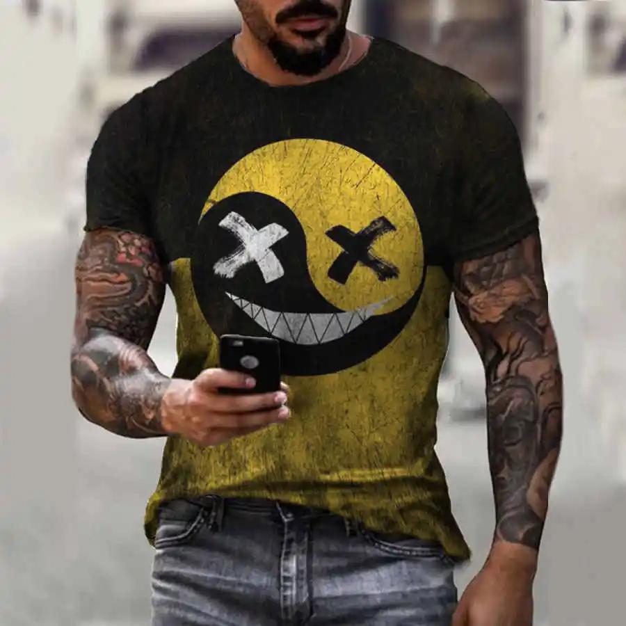 Men's T-shirt Casual Short Sleeved Hip-hop Smiling Face Printed T-shirt