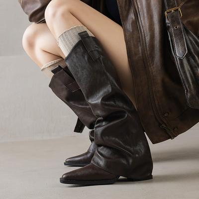Retro Pointed High-heeled Trouser Boots for Women's Autumn and Winter New Thick-heeled Knight Boots Are Super Versatile But Knee Boots