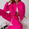 2024 European and American solid color women's single-breasted jacket top casual trousers women's suit jacket sweater pants two-piece set