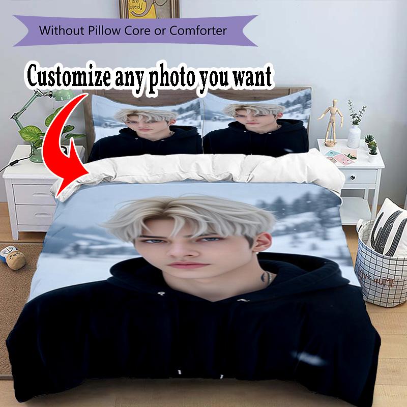 Customize Photo Customize Your Photo Bedding Set Breathable Duvet Cover with Pillowcases Home Decoration Birthday Gift