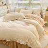 Winter Milk Flour Four Piece Set Solid Coral Flour Duvet Cover Thickened Double Face Flannel Antistatic Carved Flour