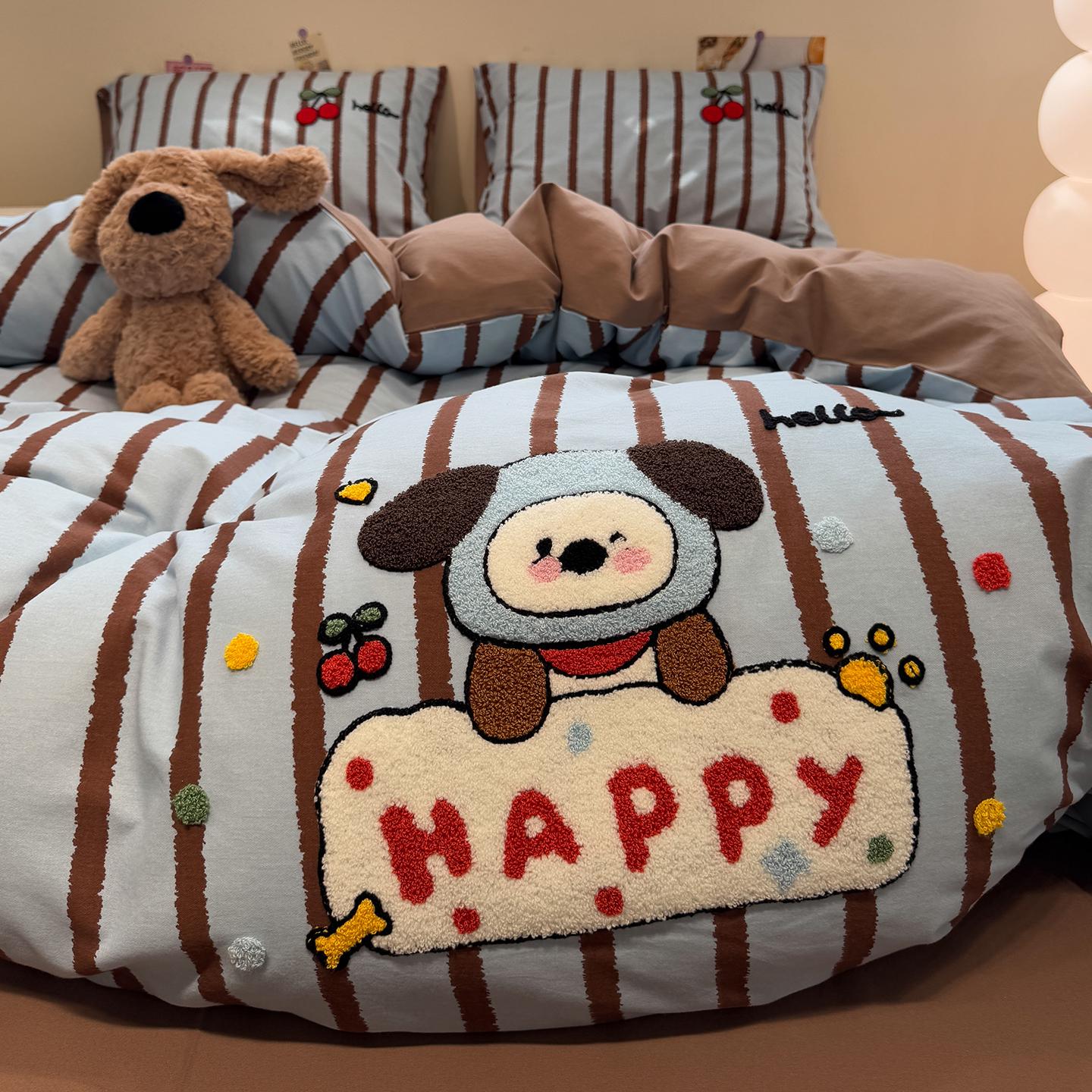 Autumn Winter Thickened Cotton Brushed Duvet Cover Set - 5-Piece Embroidery Bedding with Pillowcases Single Duvet Cover: 150x200cm