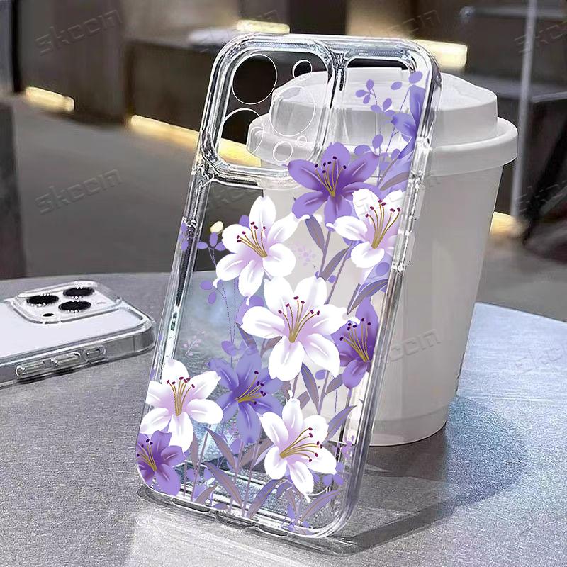 Delicate White Floral Green Leaves Phone Case for iPhone 17 16 15 14 13 12 11 16E Series Pro Max Plus Double Layer Protection