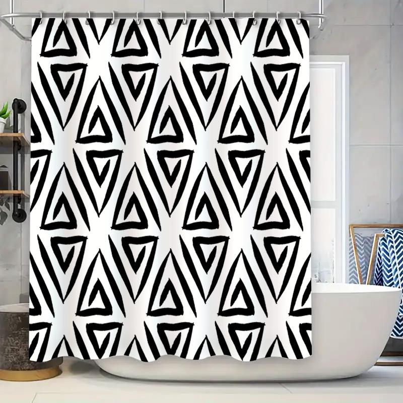 

Stylish Black White Geometric Pattern Shower Curtain For Bathrooms Decorative Water Resistant Fabric Bathroom Liner Set In Multi W60H190(CM)-1 Pcs