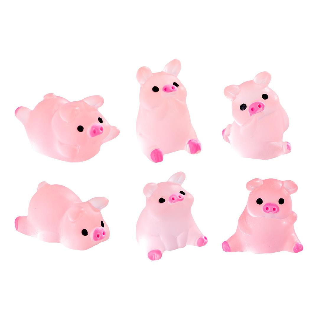 

20/6pcs Resin Cute Glow-In-The-Dark Piggy Ornament DIY Keychain Micro-Landscaping Accessories Home Desktop Car Decoration
