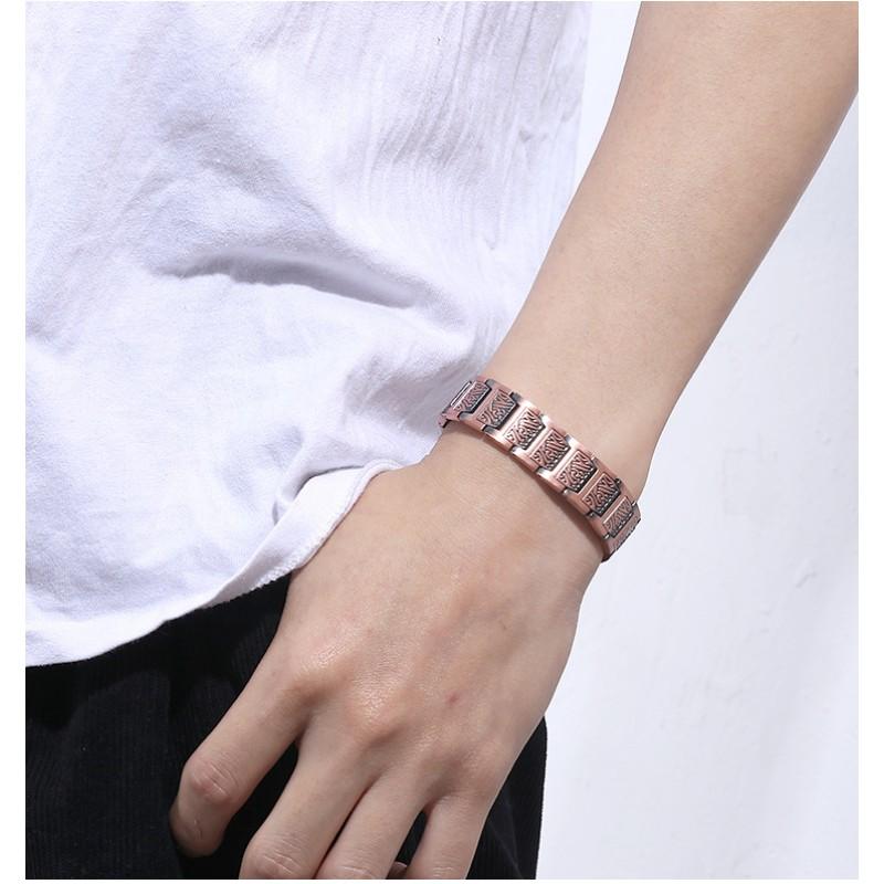 Mens Vintage Copper Magnetic Bracelet With Dual Row Magnets Geometric Design Anti-Fatigue Daily Wear