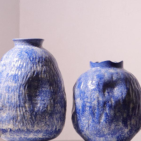 Nordic Minimalist Blue Ceramic Vase for Living Room Flower Arrangements