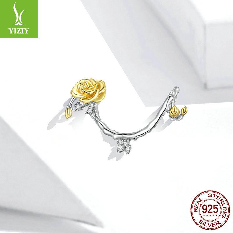 Gold Plated Rose Vine Beaded Charm925 Valentine Diy Accessories Bsc322