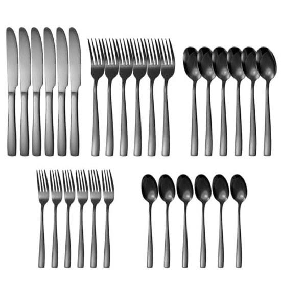 Hive Mind 30-piece Set Cutlery Assortment 6 People Spoons Forks Knives Suitable Restaurants Home Use Dishwasher Safe Wedding Gift Present (Black)