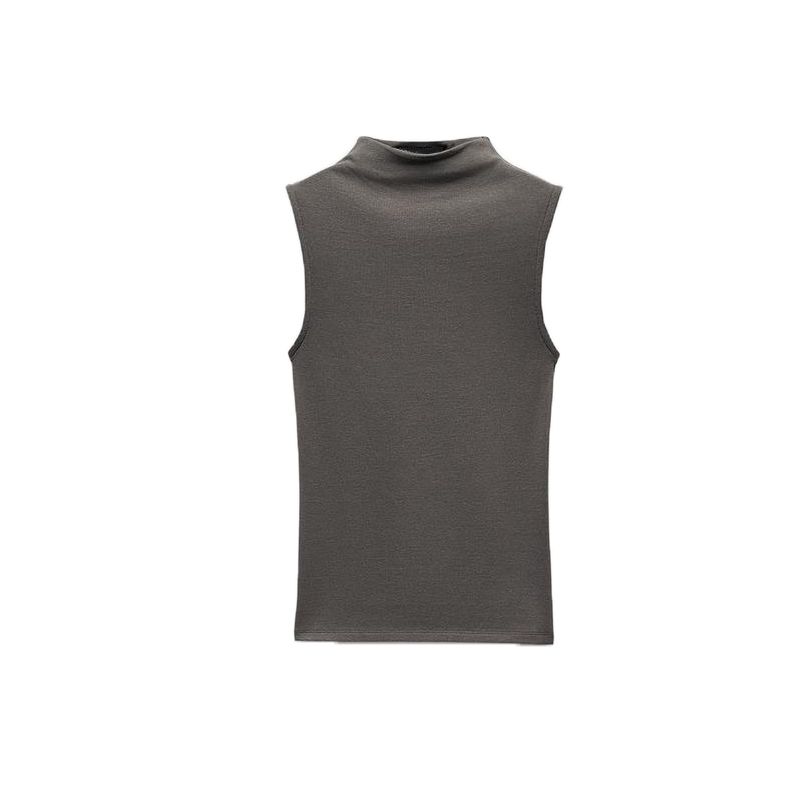 Spring New Women's Clothing Casual Stand Collar Cotton and Modal Blended T-shirt Sleeveless Tops 3641842