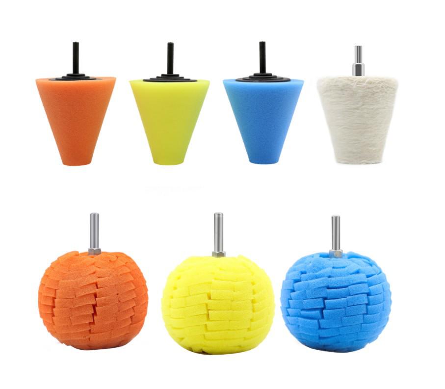 Tapered Car Detailing Kit: Polishing Wheel & Spherical Sponge Pads