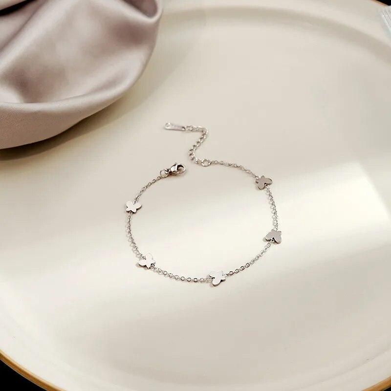 Stainless Steel Wafer Flower Butterfly Heart Pendant Bracelet For Women Fashion Elegant Bracelets&Bangle Party Jewelry Gifts