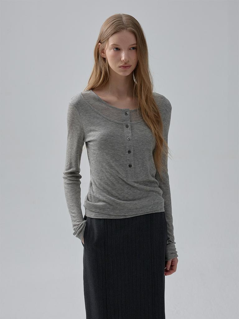MOAT Henley Neck Double T-Shirt (Ash Gray)