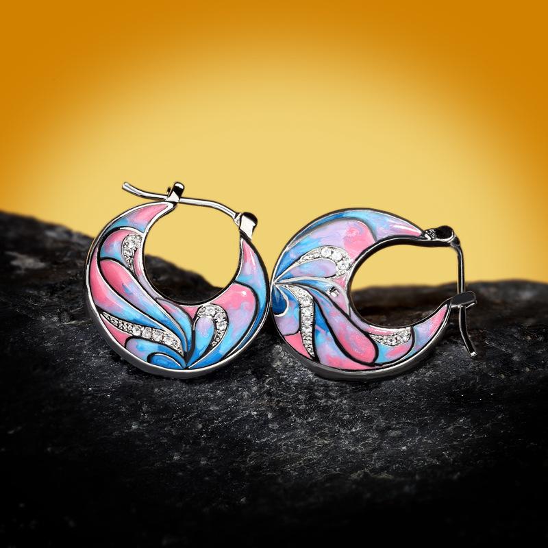 Stream Earrings Women'S 9 Silver Boutique Earrings Enamel Color Women'S Jewelry Stud Earrings